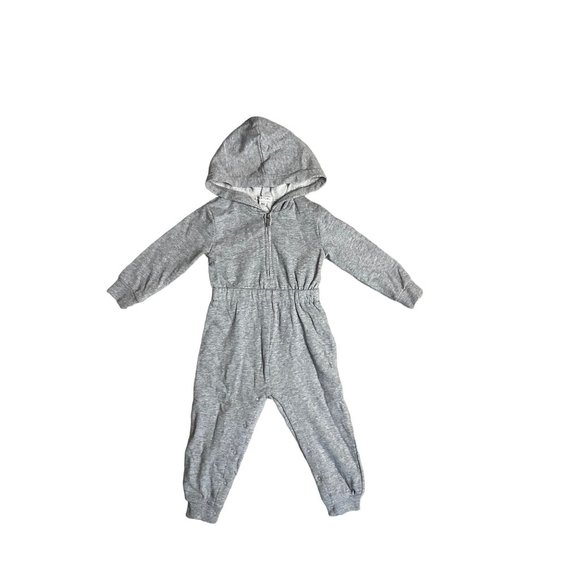 Habitual Kid Jumpsuit Baby 18 Month Gray Hoodie Long Sleeve Pantsuit Half Zip - Picture 1 of 5